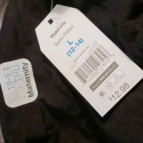 TIME AND TRU BLACK EYELET SHORT SLEEVE MATERNITY TOP - Picture 8 of 9